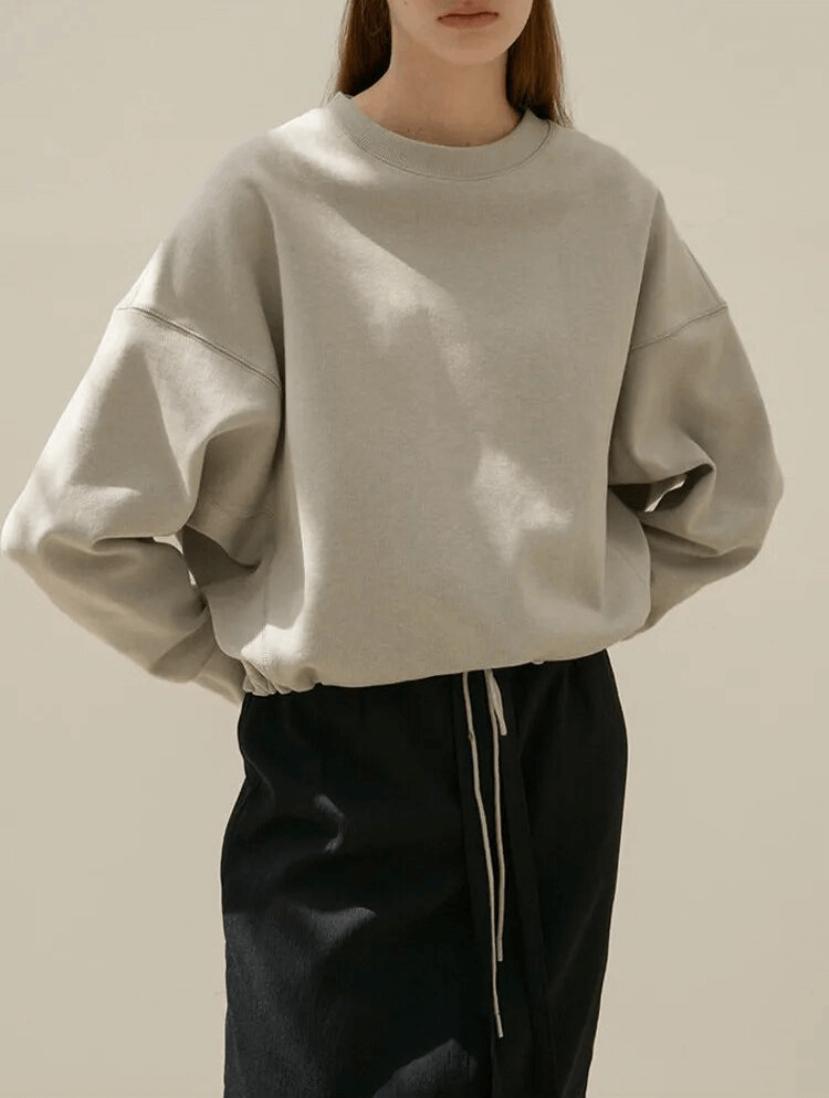 Casual Solid Women's Hoodie, O-Neck, loose fit, 100% cotton, drawstring, beige color, stylish and comfortable for everyday wear.